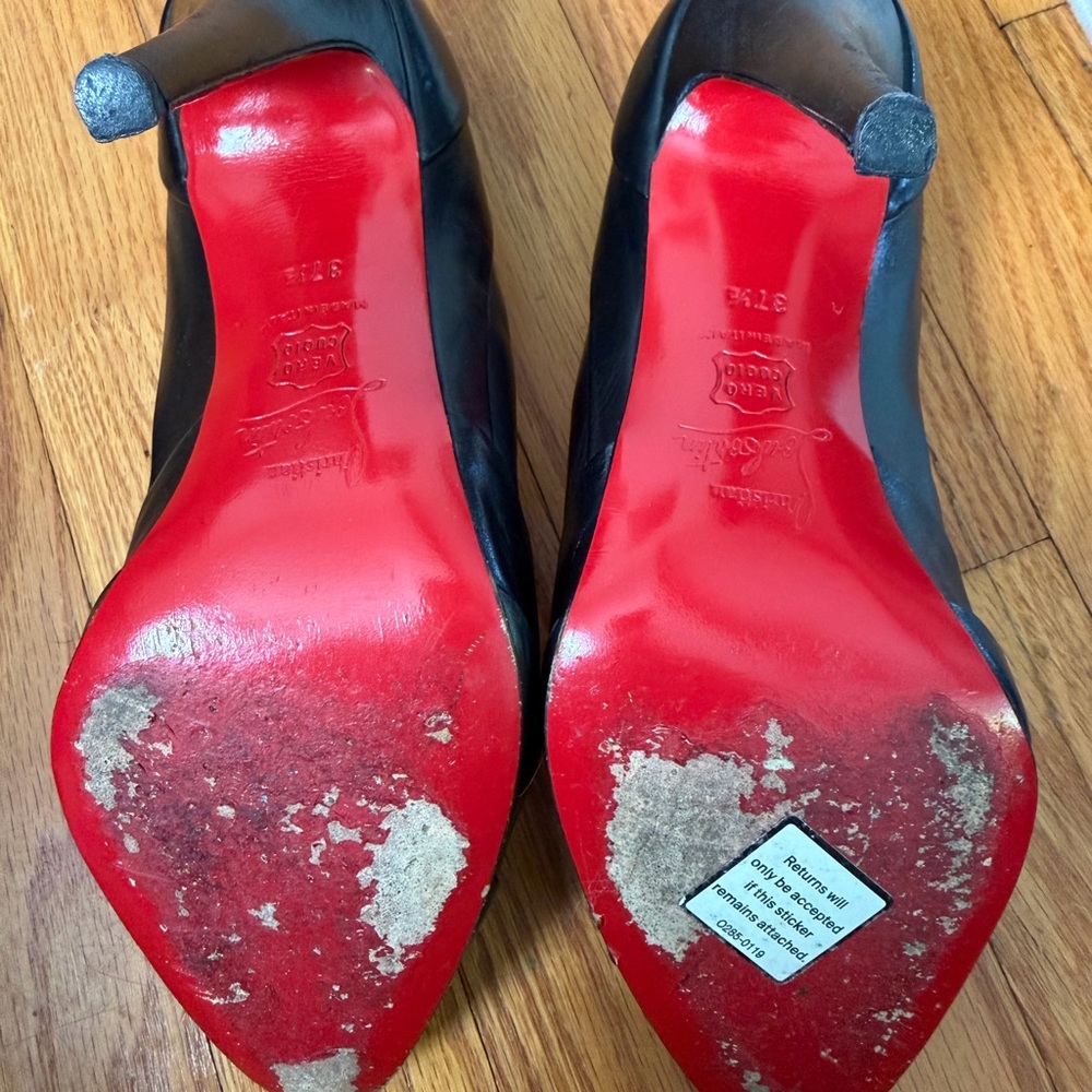 Christian Louboutin Black Leather Pointed-Toe Pumps - Picture 2 of 2